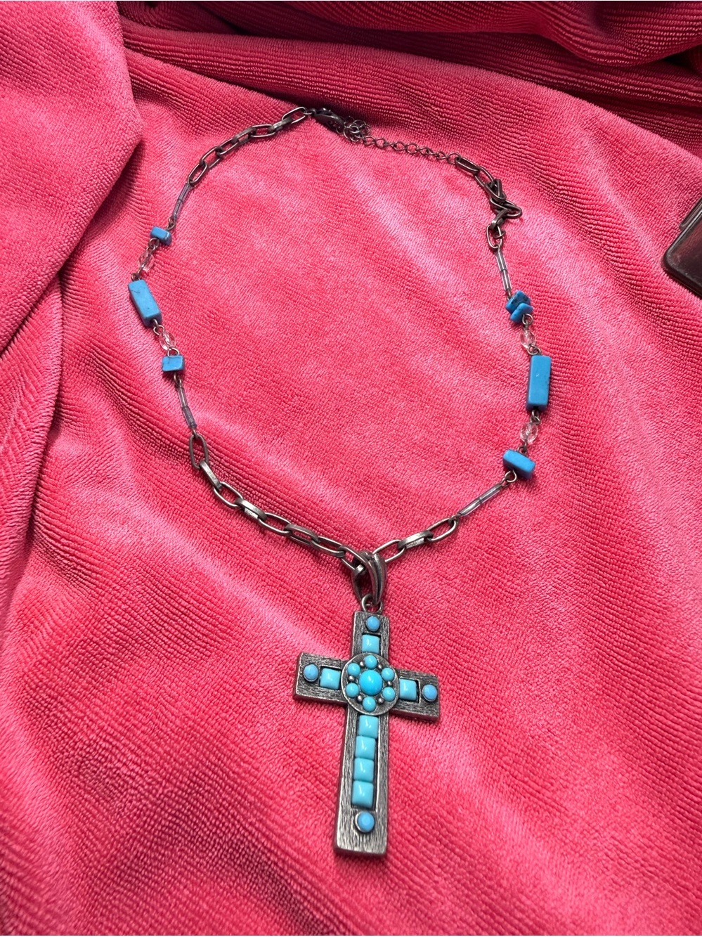 Turquoise Stone Cross Pendant Necklace - Women Jewelry